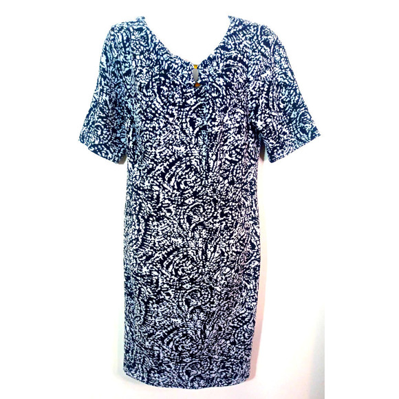 NWOT Rabbit Designs Women Sz 14 Black White Short Sleeve Dress Sheath Stretch - Picture 1 of 8